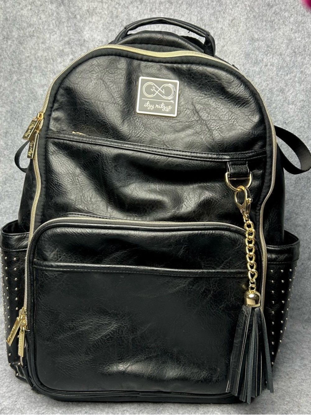 Itzy Ritzy OG Chelsea Black Gold Studded Diaper Bag Backpack + Changing Pad
